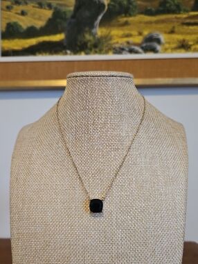 Dana Buchman Gold-Tone Chain Necklace with Black Square Pendant